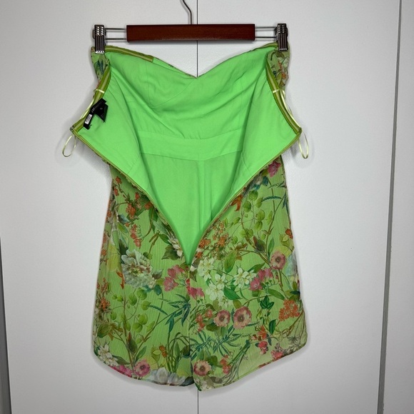 JAYGODFREY - Lime Green Floral Shorts Strapless Romper - 0 - Picture 8 of 11